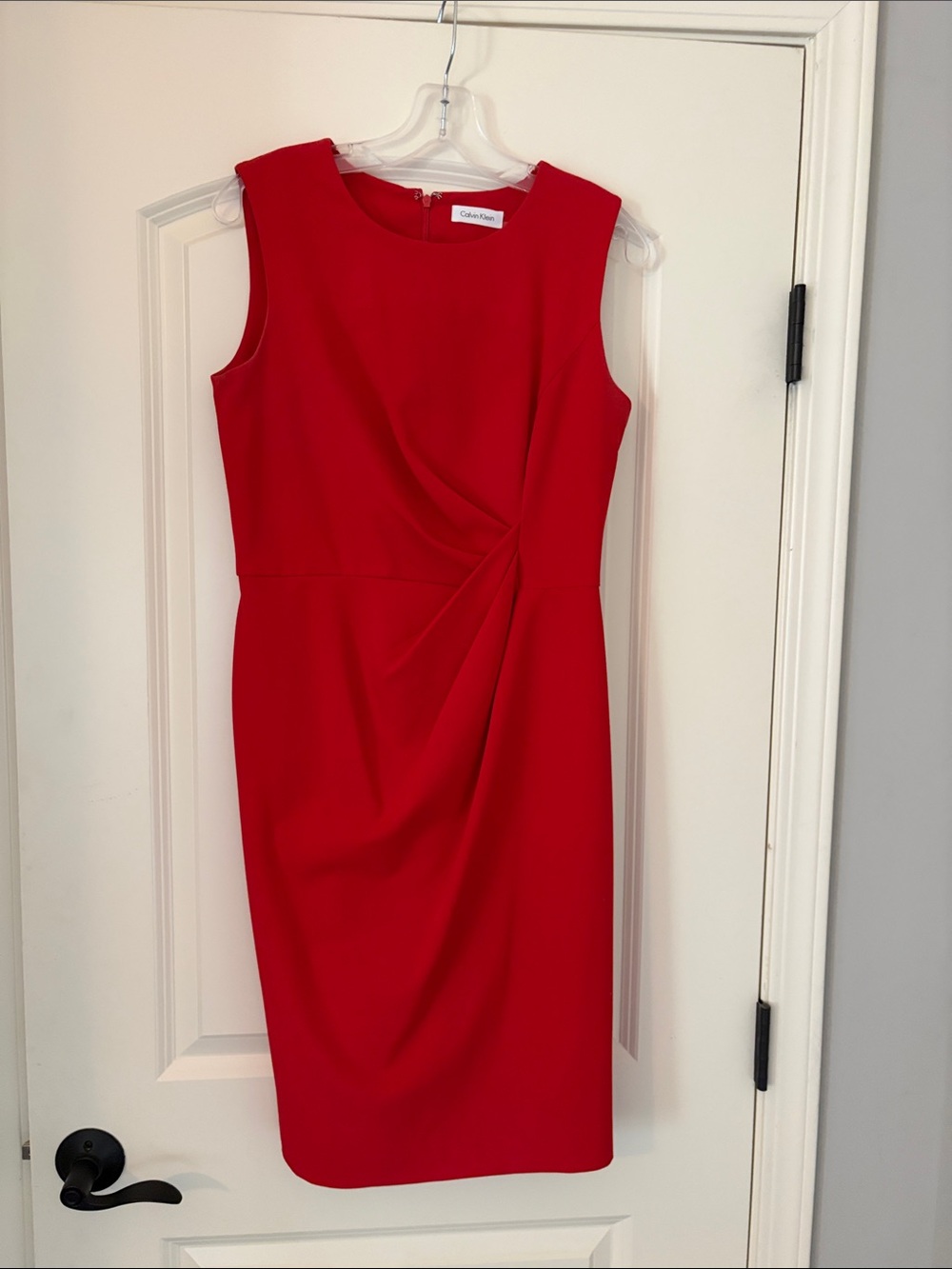 Calvin Klein Bright Red Sleeveless Draped Sheath Dress